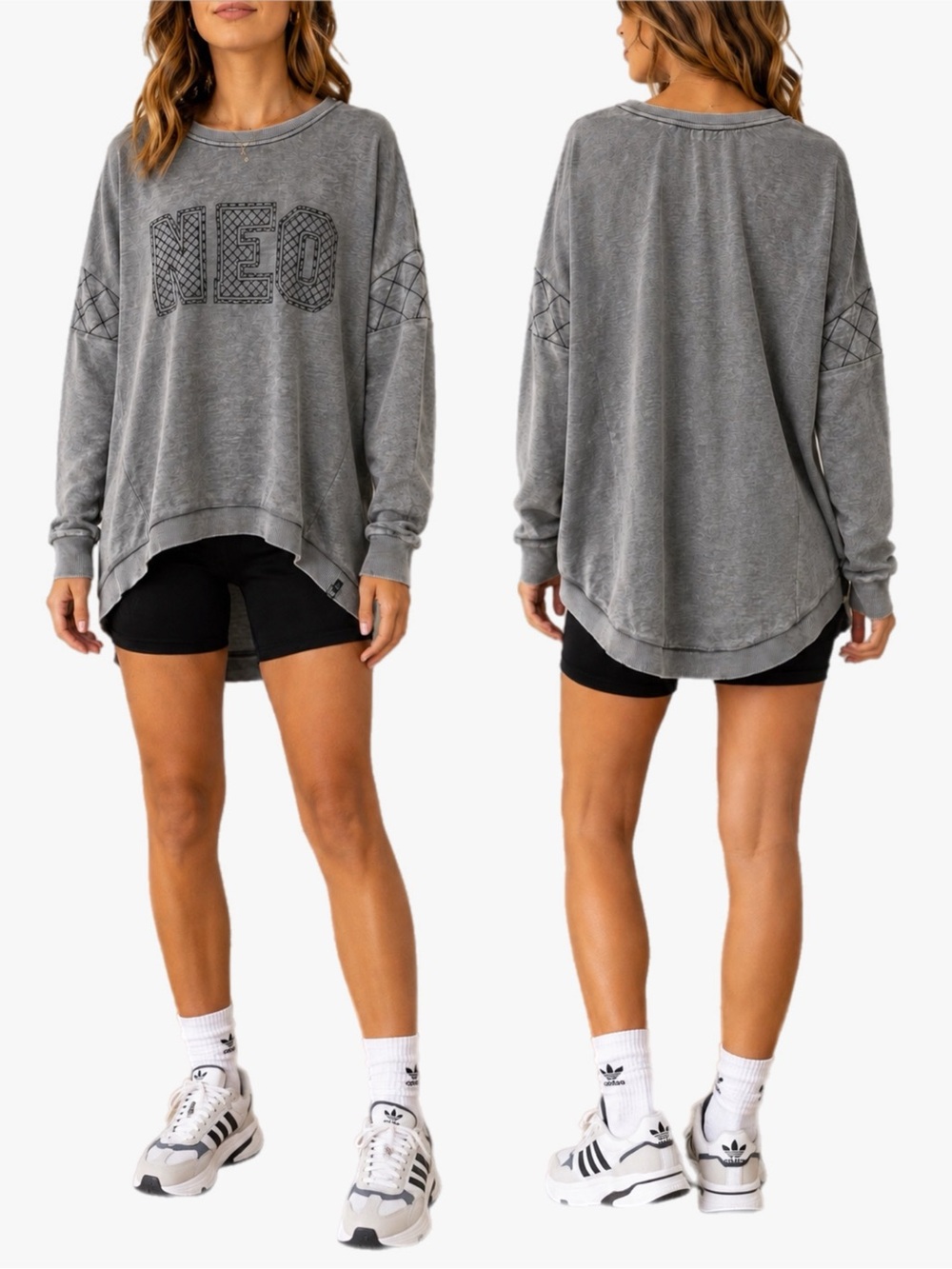 Adidas Neo Gray Oversized Sweatshirt Women’s High Low Hem Pullover Top Sz XL